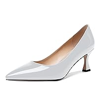 Womens Office Slip On Patent Solid Pointed Toe Casual Kitten Mid Heel Pumps Shoes 2.5 Inch