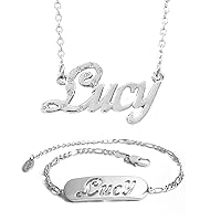 Lucy Name Necklace & Bracelet 18K White Gold Plated Personalized Gift Set - Jewelry Gift Women, Girlfriend, Mother, Sister, Friend, Gift Bag & Box