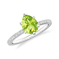 Natural Peridot Pear Solitaire Ring for Women Girls in Sterling Silver / 14K Solid Gold/Platinum