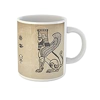 Coffee Mug Cult Fantastic Assyrian Sphinx Imitation of Old Head Line 11 Oz Ceramic Tea Cup Mugs Best Gift Or Souvenir For Family Friends Coworkers