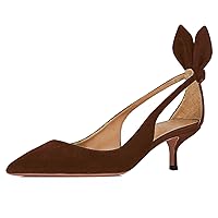 MOOMMO Women Kitten Heel Pumps with Bow Pointed Toe Dress Pumps 2 Inch Mid Kitten Heel Closed Pointy Toe Sandals Slip On Back Bow Cut-Out Dress Sandal Heels Chic Wedding Shoes Sexy 4-11 M US