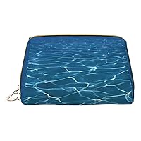 Blue Deep Ocean Print Leather Clutch Zipper Cosmetic Bag, Travel Cosmetic Organizer, Leather Storage Cosmetic Bag