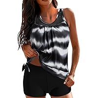 2024 Flowy Tankini Swimsuits for Women Tummy Control Tankini Two Piece Bathing Suits Dot Printed Bathing Striped for Women