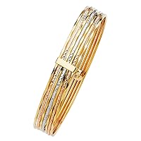 14k Yellow Gold White Gold and Rose Gold 7days Cuff Stackable Bangle Bracelet Jewelry for Women