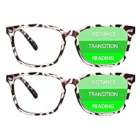 2-Pack Progressive Multifocal Anti Blue Light Reading Glasses for Women and Men Fashion Eyeglasses Frame (2Demi, 1.25