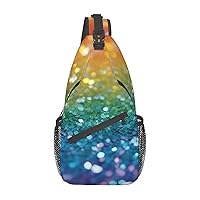 Sling Backpack Bag Rainbow Glitter Background Print Crossbody Chest Bag Adjustable Shoulder Bag Travel Hiking Daypack Unisex