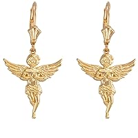 YELLOW GOLD TEXTURED PRAYING ANGELS EARRINGS - Gold Purity:: 10K