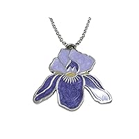 Large Purple Iris Flower Pendant Necklace