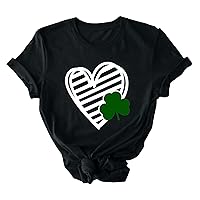 St Patricks Day Short Sleeve Shirt for Women Funny Shamrock Printed Tee Tops Crew Neck Summer Casual Clover Graphic T Shirts