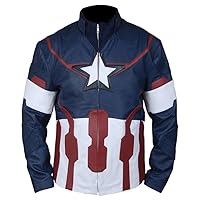 F&H Men's Superhero Captain Star Shield Genuine Leather Jacket