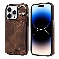 IVY Finger Ring Buckle Shockproof Leather Case for iPhone 13 Pro - Magnetic Lock Closure Premium Leather Wallet Case with Kickstand and Card Slots - Brown