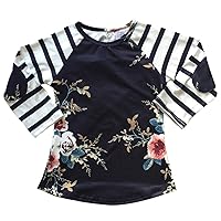 Little Girls Floral Stripe Holiday Party Fall Raglan Top T-Shirt Tee Blouse
