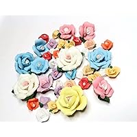 Porcelain Roses Embellishments, Vintage Matte Rose Clay Flower Beads Assorted, Gift for Jewelry Scrapbook Making, 30 Pcs