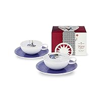 Porcelain Tea with Alice Set of 2 Teacups and Saucers and Tea Package