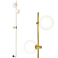Brightech Equinox Wall Mounted LED Lamp – Upright Minimalist Sconce for Mid-Century Modern Bedrooms & Living Rooms – Elegant Decorative Light, Glass Globe Shades – On/Off Switch - Gold
