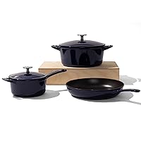 Made In Cookware - 5-Piece Enameled Cast Iron Set - Includes 5.5 QT Dutch Oven W/Lid, Skillet and Saucepan W/Lid - Harbour Blue - Exceptional Heat Retention & Durability - Professional Cookware