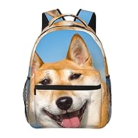 Casual Laptop Backpack Lightweight Smiling Dog Canvas Backpack For Women Man Travel Daypack With Side Pocket