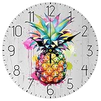 CHGCRAFT 12inch Pineapple Wall Clock Round Wooden Wall Clock Silent Non Ticking Clock Battery Operated Rustic Farmhouse Clock for Living Room Bedroom Bathroom Kitchen Office Decor