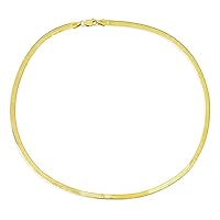 Bling Jewelry Flat 3,5,6MM Contoured Yellow Gold Plated .925 Sterling Silver Herringbone Cubetto Snake Chain Omega Choker Necklace For Women Made Italy 16 18 Inch