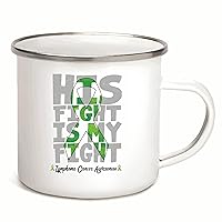 Lymphoma Cancer Awareness Gift for Supporters His Fight Is My Fight 12oz Enamel Silver Mug