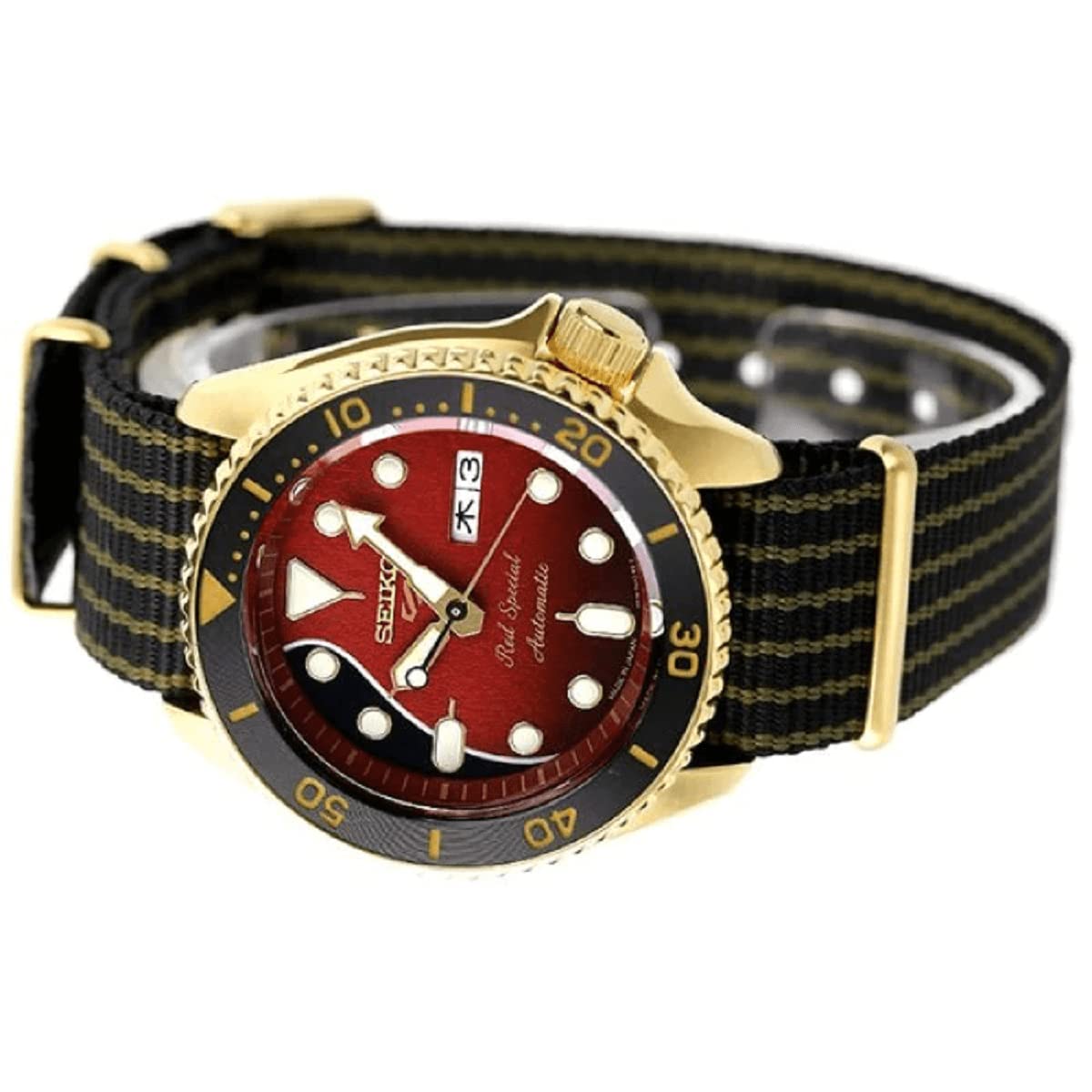 SEIKO Men's Red Dial Black Nylon Band Mechanical Automatic Watch