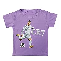 Unisex Kids Cristiano Ronaldo T-Shirts Casual CR7 Printed Tops-Soft Short Sleeve Summer Tees for 2-14 Years