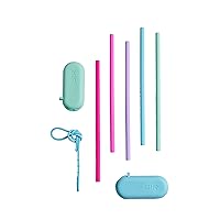GIR: Get It Right Reusable Silicone Straws with Travel Case and Clean Wand, Eco-Friendly Drinking Straws for Hot and Cold Beverages, 5-Pack (Galaxy)