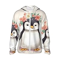 UPF50+ Penguin Wearing Flowers Sun Protection Hoodie Jacket Quick Dry Long Sleeve Sun Shirt For Men Women