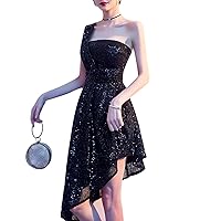 Sequin Cocktail Party Dresses, One Shoulder Youth Homecoming Skirt Plus Size