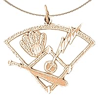 Baseball Diamond With Bat & Ball Necklace | 14K Rose Gold Baseball Diamond With Bat & Ball Pendant with 18