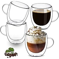 Clear Glass Coffee Mugs 8 oz, Double Wall Insulated Glass Coffee Mugs Set with Handle 4 packs 250Ml Glass Coffee Mugs for Espresso Latte Cappuccino Heat Resistant Dishwasher