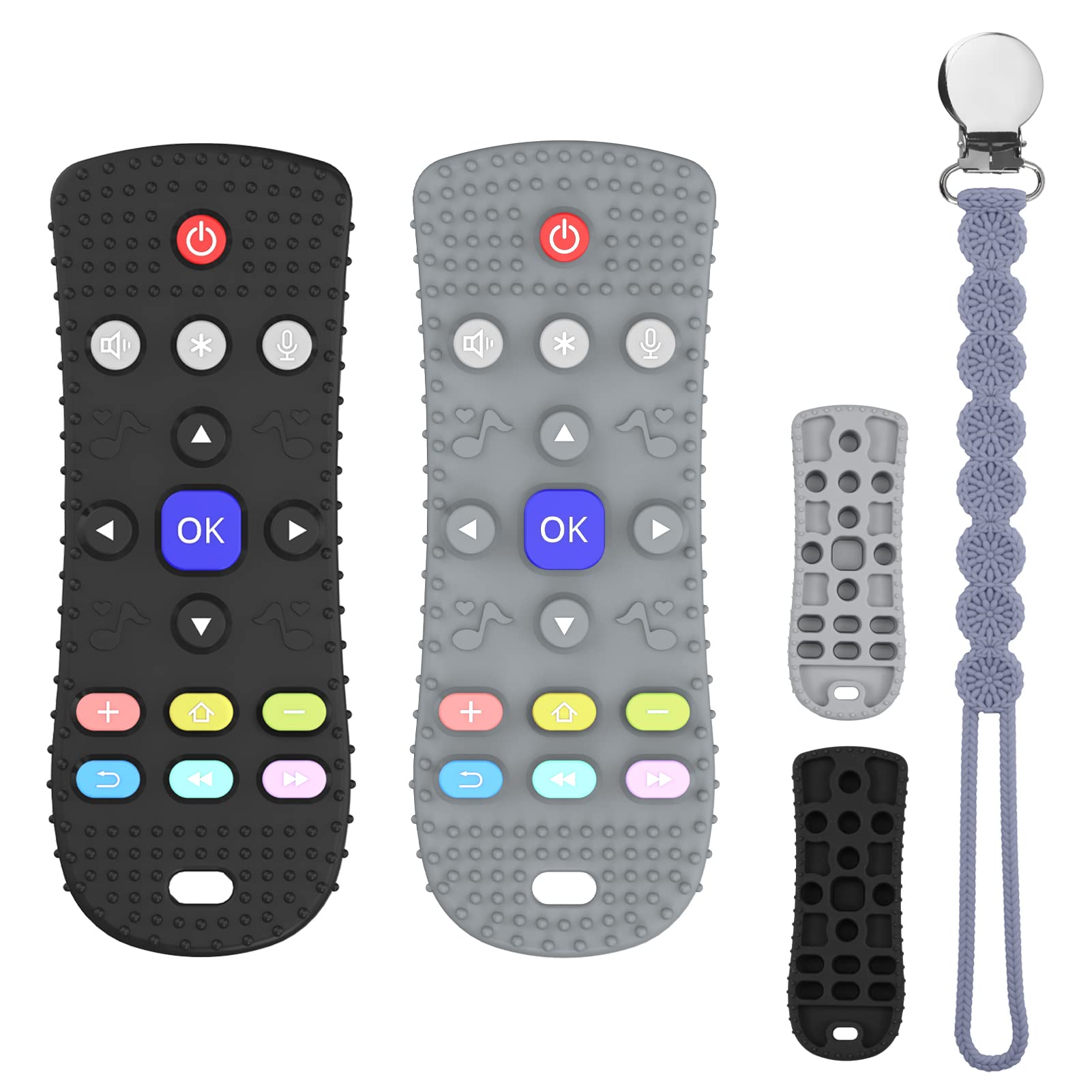 Viyuse Remote teether for Baby, Soft Chew Toys with TV Remote Control Shape, Early Educational Sensory Toy for Babies Teething Relief and Soothe Sore Gum Infant Teether for 3-12 Months Black