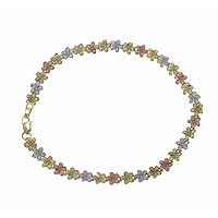 14k yellow white rose tricolor gold Hawaiian plumeria flower anklet 5.5mm 9