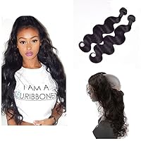 360 Lace Frontal With Bundle 8A+ Grade Peruvian Virgin Hair Body Wave 2 Bundles 12 Inches with 1 Piece 12 Inches 360 Lace Frontal Closure Ear to Ear 22*4*2 Free Part Natural Color Pack of 3