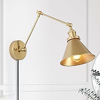 Gold Wall Sconces Lighting, Modern Swing Arm Plug-in or Hardwired Adjustable Wall Lamp with Brass Finish for Bedroom, Kitchen, and Living Room