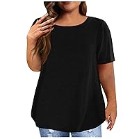 Plus Size Summer Basic Tops for Womens Casual Short Sleeve Crewneck T-Shirts Fashion Loose Solid Color Tee Blouses