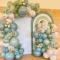 Dusty Green Blue Balloon Garland Arch Kit,144Pcs Neutral Green Ash Mist Green Blue Haze Fog Blue Sand White Gold Balloons for Boho Baby Bridal Shower Wedding Birthday Party Decorations