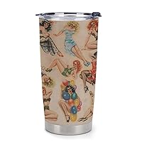 Retro Pinup Poster Girls Insulated Coffee Tumbler Cup 20 Oz Travel Mug with Lid Car Tumblers for Home Outdoor