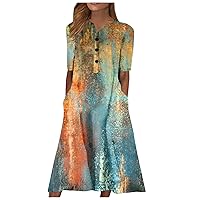 Summer Dresses for Women 2024 Trendy Short Sleeve Floral V Neck Maxi Dress Casual Fashion Beach Dresses with Pocket