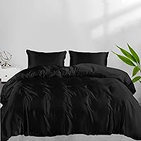 Linenwalas Black Duvet Cover Set Oversized King, Viscose from Bamboo Duvet Cover 120x98 Inches, Buttery Soft, Lightweight, Silk Cooling Duvet Covers with YKK Zipper Closure and Corner Ties