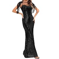 Dress Long for Women Formal Women Luxury Shining Sequin Tassels Straight Slim Bridesmaid Robes Formal Elegant