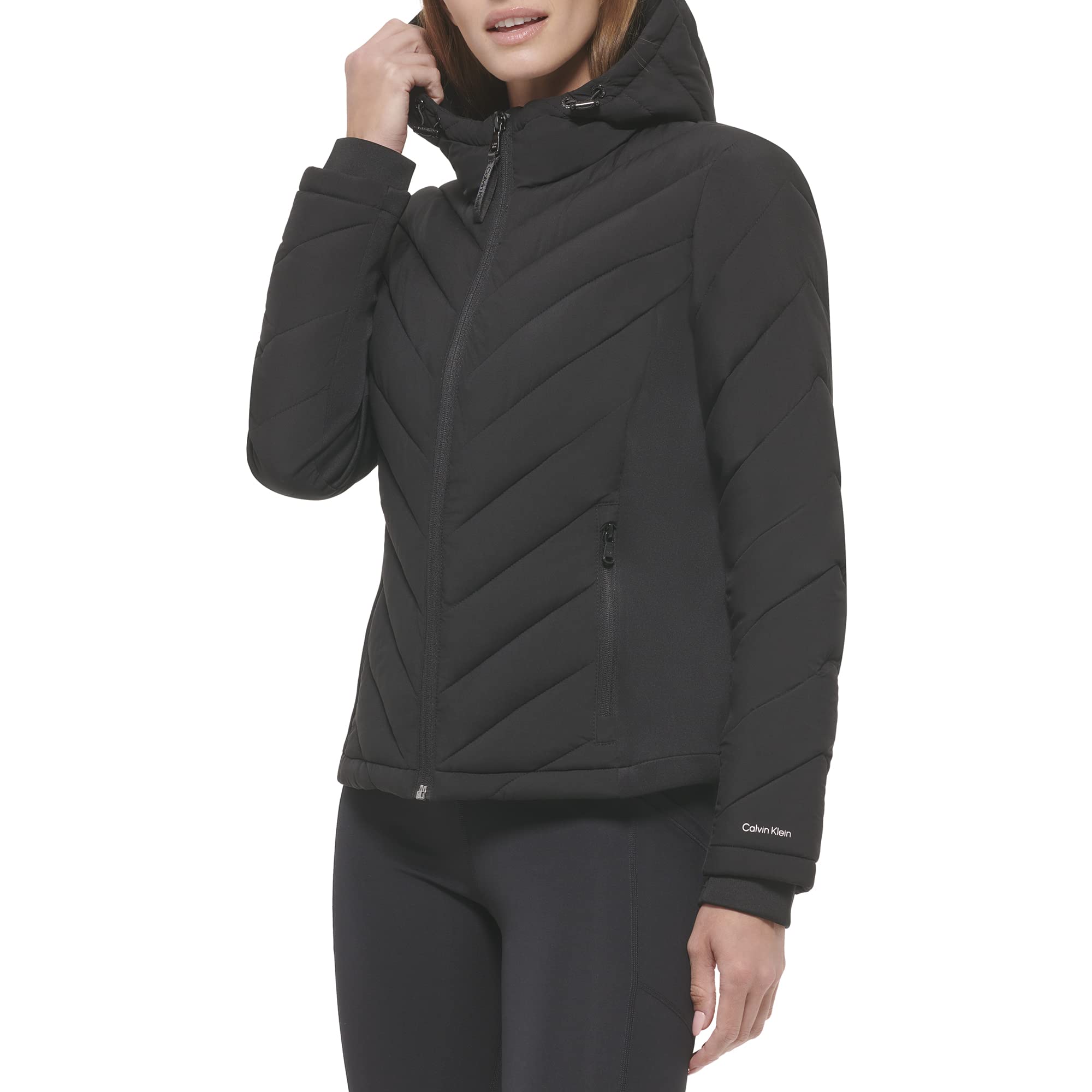 Calvin Klein Women's Scuba Side Panel and Sleeve Detail Adjustable Hood Zip Pocketspuffer