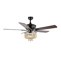 JONATHAN Y JYL9617A Opal Farmhouse Rustic Wood Bead Shade LED Ceiling Fan with Remote, for Bedroom, Living Room, Dining Room 52