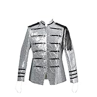 Black Sequin Coat Steampunk Blazer Stand Collar Design Nightclub Costume Party Prom Outfit Blue Stage Clothes