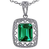 Emerald Cut Pendant Necklace Solid 10k White Gold