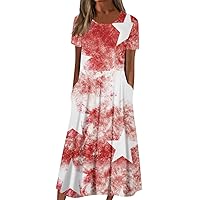 Wedding Shift Short Sleeve Dress Ladies Horror Valentines Day Crewneck American Flag Tunic Dress Women Slim Red S