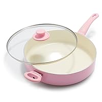 Greenlife Soft Grip Healthy Ceramic Nonstick, 5QT Saute Pan Jumbo Cooker with Helper Handle and Lid, PFAS-Free, Dishwasher Safe, Pink