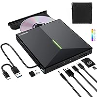 External CD DVD Drive with 4 USB Ports and 2 TF/SD Card Slots, USB 3.0 Portable CD/DVD Disk Drive Player Burner Reader Writer for Laptop MacBook Desktop PC Windows 11/10/8/7 Linux Mac OS
