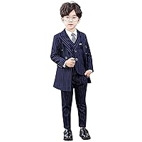 Boys' Stripe 3Pcs Suit Peak Lapel Double Breasted Buttons Tuxedos for Wedding Ring Bearer