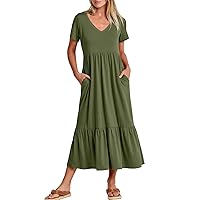 ANRABESS Women's Summer Casual Short Sleeve T Shirts Maxi Dress Flowy V Neck Tiered Beach Vacation Sundress 2024 Outfits
